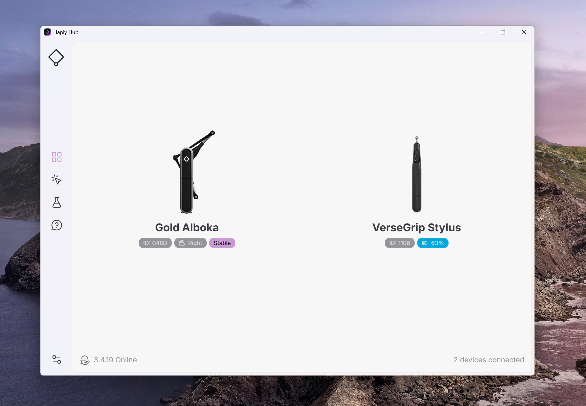 A screenshot of the Haply Hub